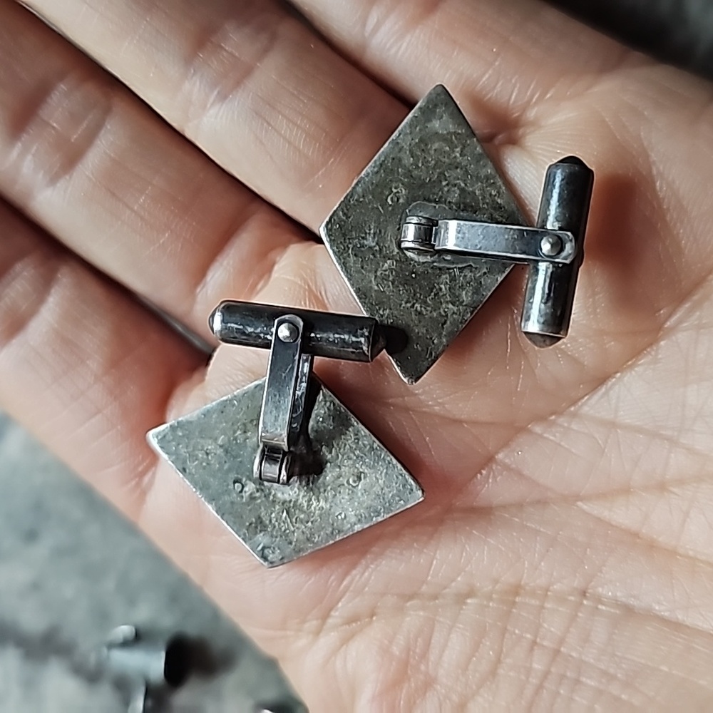 Sterling Turquoise cuff links - Picture 2 of 2